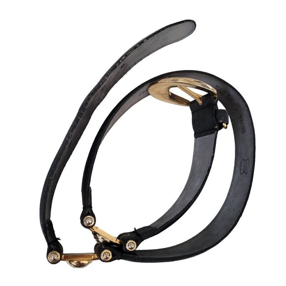 Vintage Daniel Hechter Belt Black Leather Gold Hardware - Picture 13 of 13